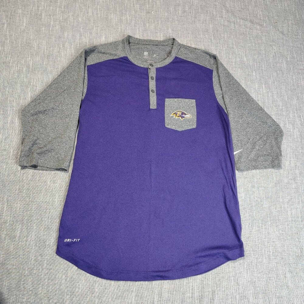 Baltimore Ravens Nike Dri-Fit Team Apparel Shirt Size Medium Purple Gray Raglan